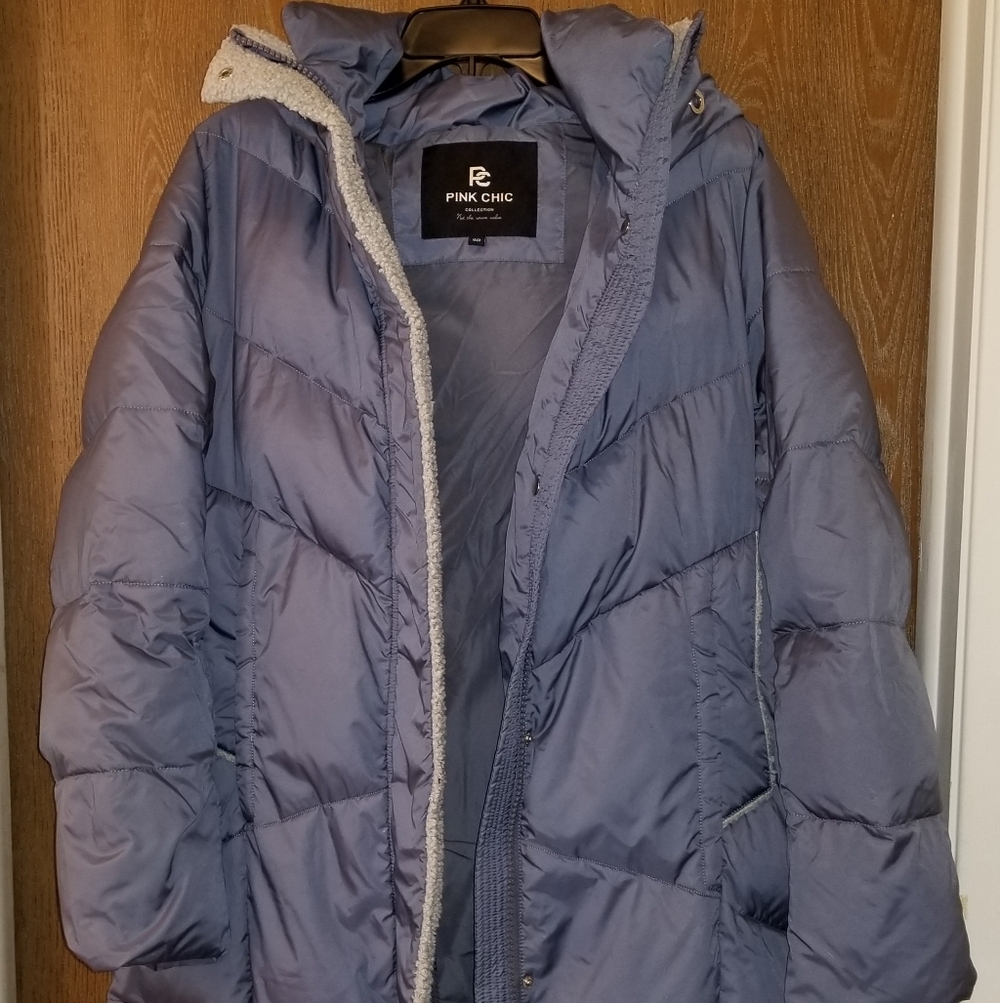 Damaged Women's Dusty Blue Puffer Midi Length Jacket